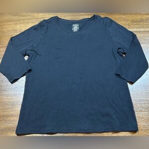 L.L. Bean Size Petite Small Black 3/4 Length Sleeve 100% Supima Cotton Top